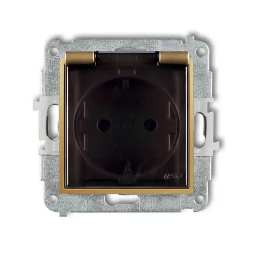 Mechanizm gniazda bryzgoszczelnego z uziemieniem SCHUKO 2P+Z (klapka dymna, przesłony torów prądowych) Karlik MINI złoty 29MGPB-1sdp Nowość