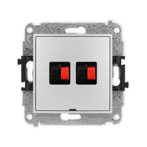 Tani Mechanizm gniazda głośnikowego podwójnego, bez pola opisowego Karlik MINI srebrny metalik 7MGGBO-2
