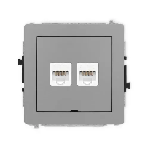 Mechanizm gniazda komputerowego podwójnego 2xRJ45, kat. 5e, 8-stykowy, bez pola opisowego Karlik DECO szary mat 27DGKBO-2 Popularny