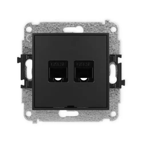 Ekspresowa dostawa Mechanizm gniazda komputerowego podwójnego 2xRJ45, kat. 5e, 8-stykowy, bez pola opisowego Karlik MINI czarny mat 12MGKBO-2