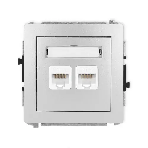 Mechanizm gniazda komputerowego podwójnego 2xRJ45, kat. 5e, 8-stykowy Karlik DECO srebrny metalik 7DGK-2 Nowość