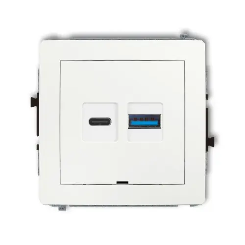Mechanizm ładowarki USB podwójnej USB C + USB A, 20W max., bez pola opisowego Karlik DECO biały DCUSBBO-8 Ograniczona ilość
