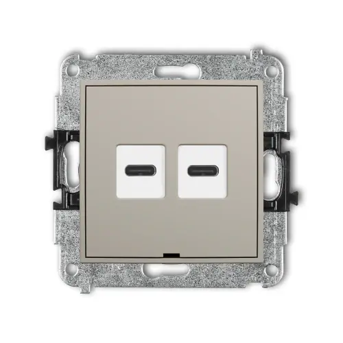 Hit sprzedaży Mechanizm ładowarki USB podwójnej 2xUSB C, 20W max., bez pola opisowego Karlik ICON taupe 60ICUSBBO-7