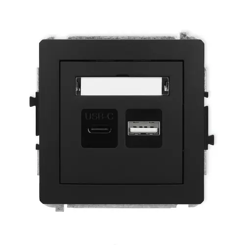 Dodaj do koszyka Mechanizm ładowarki USB podwójnej USB C + USB A, 20W max. Karlik DECO czarny mat 12DCUSB-8