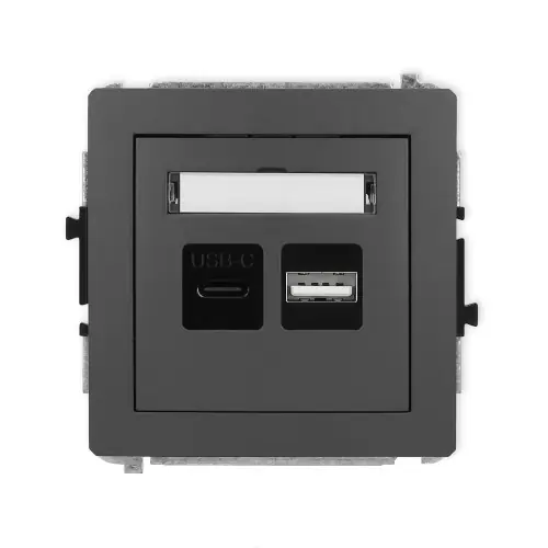 Oferta limitowana Mechanizm ładowarki USB podwójnej USB C + USB A, 20W max. Karlik DECO grafitowy mat 28DCUSB-8