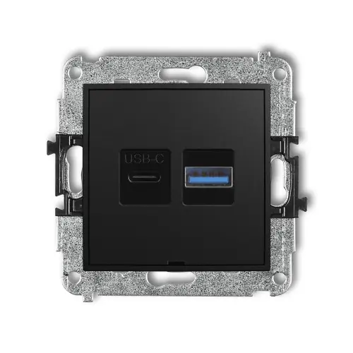 Oferta limitowana Mechanizm ładowarki USB podwójnej USB C + USB A, 20W max., bez pola opisowego Karlik ICON czarny mat 12ICUSBBO-8