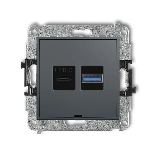 Mechanizm ładowarki USB podwójnej USB C + USB A, 20W max., bez pola opisowego Karlik ICON grafitowy mat 28ICUSBBO-8 Popularny