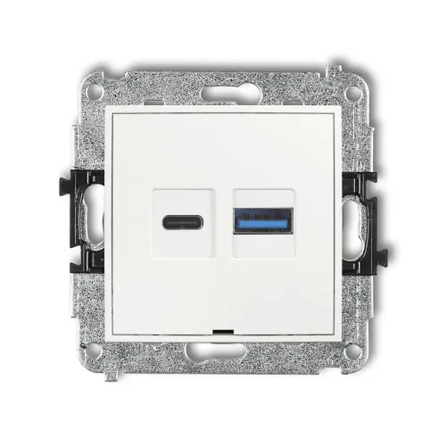 Mechanizm ładowarki USB podwójnej USB C + USB A, 20W max., bez pola opisowego Karlik MINI biały MCUSBBO-8 Hit sprzedaży