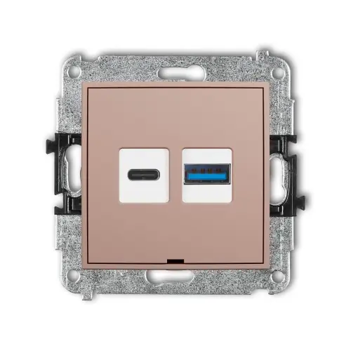 Mechanizm ładowarki USB podwójnej USB C + USB A, 20W max., bez pola opisowego Karlik MINI łososiowy 62MCUSBBO-8 Rabat