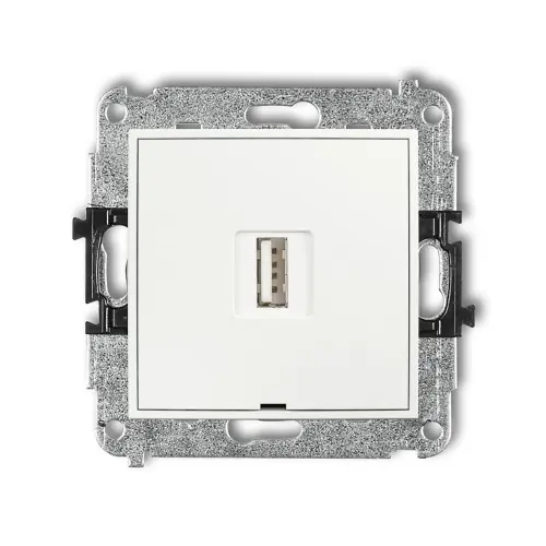 Mechanizm ładowarki USB pojedynczej USB A, 10W max., 5V, 2A, bez pola opisowego Karlik MINI biały mat 25MCUSBBO-3 Nowość