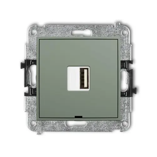 Nowy Mechanizm ładowarki USB pojedynczej USB A, 5W max., 5V, 1A, bez pola opisowego Karlik MINI szałwiowy 61MCUSBBO-1