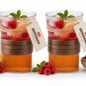 2x SZKLANKI BOROKRZEMOWE RYFLOWANE DO NAPOJÓW 300 ml z OSŁONKĄ BERGMAN Sprawdź teraz