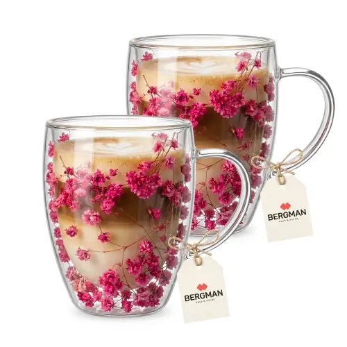 2x SZKLANKI TERMICZNE DO KAWY LATTE HERBATY KWIATY Z PODWÓJNYM DNEM 350 ml Łatwy zwrot