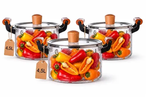 Obniżka ceny 3x SZKLANE GARNKI ŻAROODPORNE 4,5 l Z POKRYWKĄ I UCHWYTAMI NACZYNIE