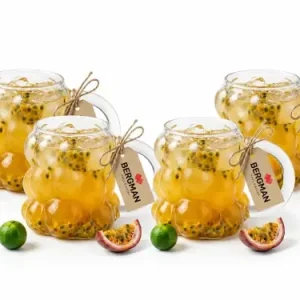 Nowość 4x KUBKI SZKLANE BĄBELKOWE 350 ml W KSZTAŁCIE WINOGRON DO KAWY Z UCHEM