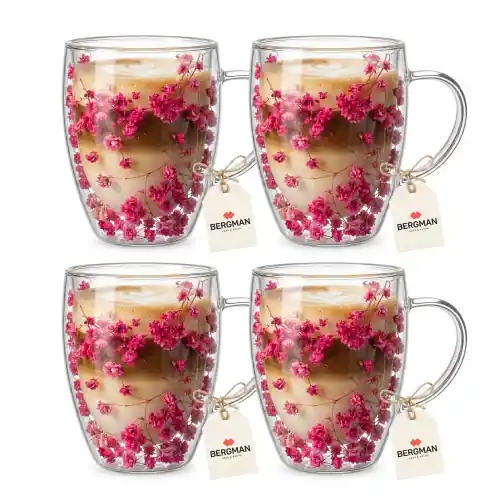 4x SZKLANKI TERMICZNE DO KAWY LATTE HERBATY KWIATY Z PODWÓJNYM DNEM 350 ml Tylko do końca tygodnia