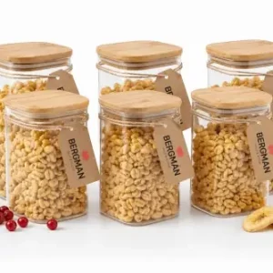 Ekspresowa dostawa 6x POJEMNIKI NA ŻYWNOŚĆ SŁOIK SZKLANY 1000 ml Z BAMBUSOWĄ POKRYWKĄ BERGMAN