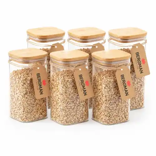 6x POJEMNIKI NA ŻYWNOŚĆ SŁOIK SZKLANY 1150 ml Z BAMBUSOWĄ POKRYWKĄ BERGMAN Ostatnia szansa
