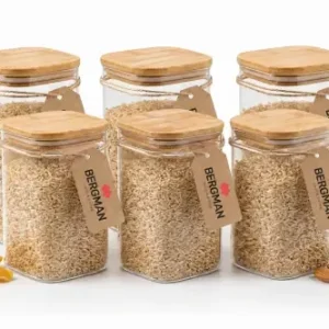 Kup teraz 6x POJEMNIKI NA ŻYWNOŚĆ SŁOIK SZKLANY 900 ml Z BAMBUSOWĄ POKRYWKĄ BERGMAN