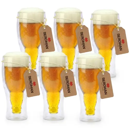 6x SZKLANKI DO PIWA KUFLE 500ml W KSZTAŁCIE BUTELKI Z PODWÓJNĄ ŚCIANKĄ Łatwy zwrot
