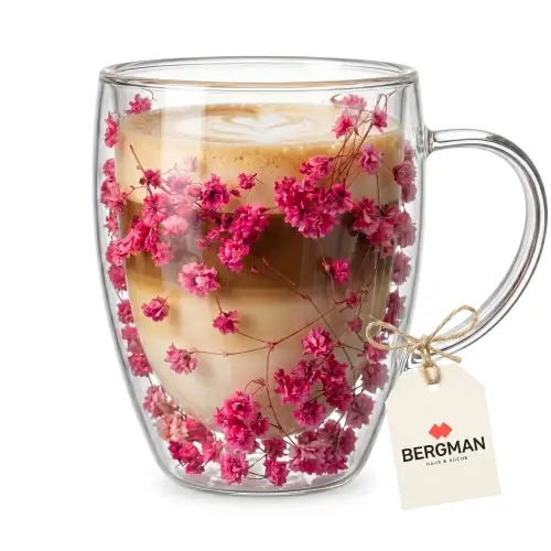 Wyjątkowa oferta SZKLANKA TERMICZNA DO KAWY LATTE HERBATY KWIATY Z PODWÓJNYM DNEM 350 ml