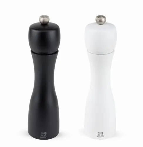 Zestaw młynków Peugeot do soli i pieprzu drewniany biały czarny 20cm Promocja