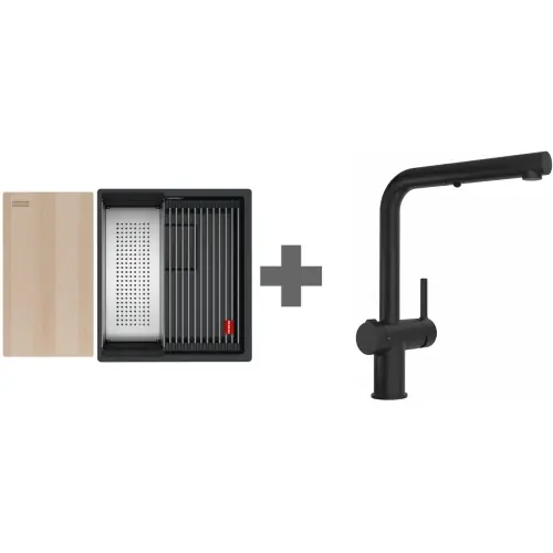 Wysoka jakość Zlewozmywak Franke KNG PRO 110-37 z baterią Active L Twist Czarny Mat