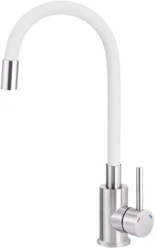 Deante Bateria kuchenna z giętą wylewką Luno stal, biały BOC_W720 Wyjątkowa oferta