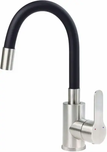 Deante Bateria umywalkowa z giętą wylewką Lupo stal, czarny BLU_B240 Rabat