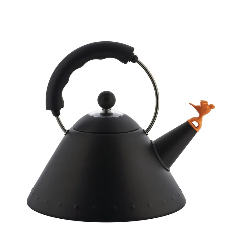 Bezpieczna płatność Czajnik z gwizdkiem, Ptaszek, Czarny mat 9093 - Alessi