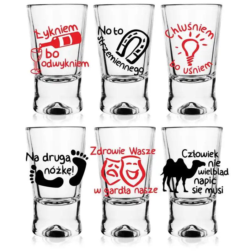 Kieliszki do wódki shotów z nadrukiem X 25ml - Humor Podkowa Toasty (3) Premium