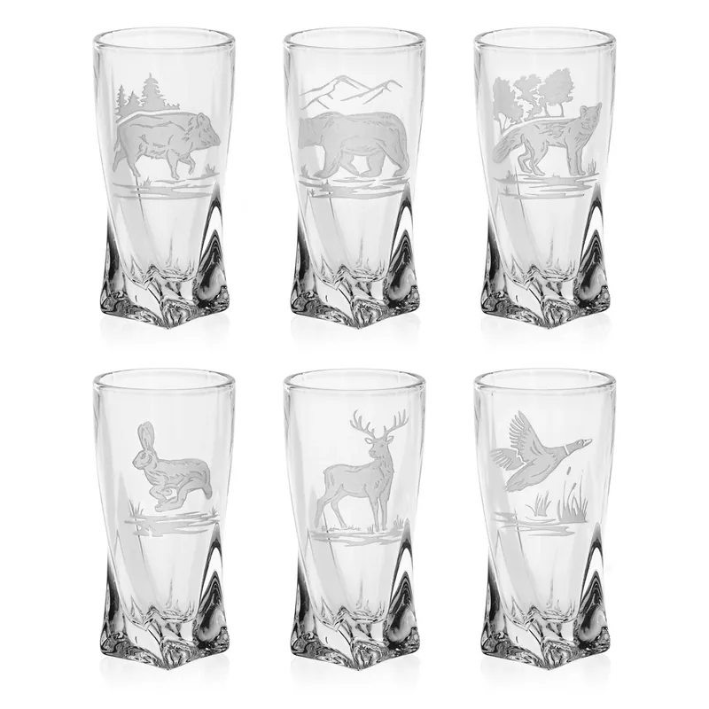 Bezpieczne zakupy Kieliszki kryształowe skręcane do wódki Myśliwskie 50 ml (Quadro) 6 szt.