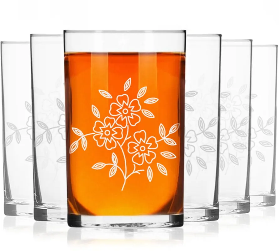 Szklanki do herbaty kawy 250 ml szklanka z grawerem 6szt Kwiaty (2) Okazja