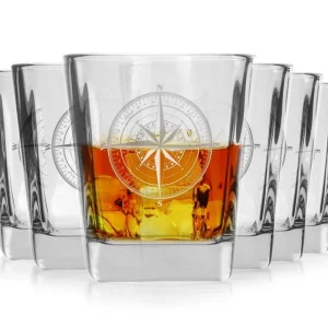 Wyprzedaż Szklanki do whisky "Róża Wiatrów" kwadratowe 300 ml 6 szt. w pudełku Szklanka.pl