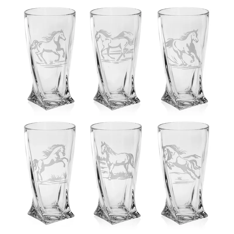 Hit sprzedaży Szklanki kryształowe skręcane long drink Konie 350 ml (Quadro) 6 szt.