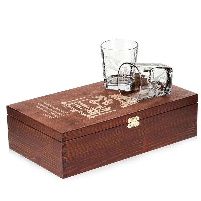 Tylko dziś Szklanki kwadratowe do whisky "KONIE" 300ml w skrzynce z GRAWEREM