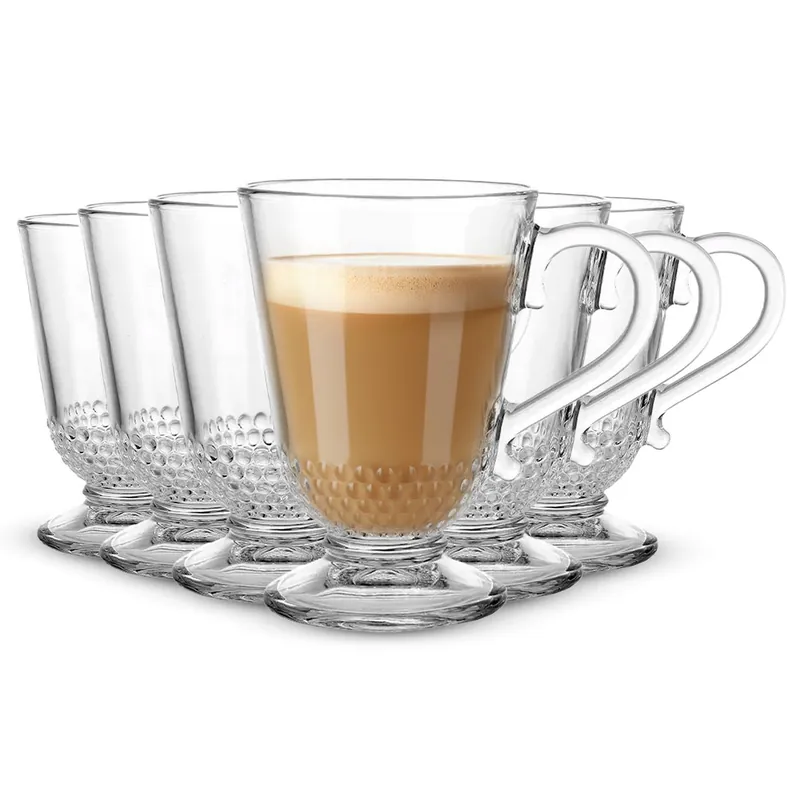 Nie przegap Szklanki z uchem KUBKI na stopce do kawy latte Altom Design SIENA PEREŁKI 320 ml 6szt