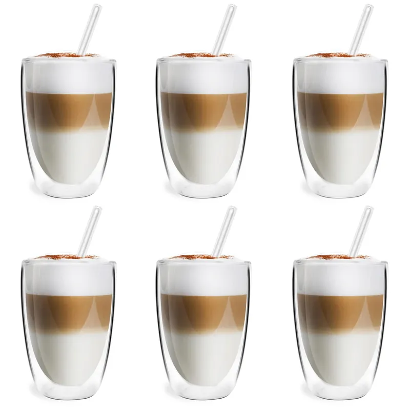 Oferta limitowana Zestaw 6 szklanek z podwójną ścianką 350ml ze słomkami Vialli Design VITA