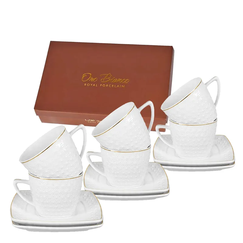 Bianco BO-2301 Komplet filiżanek do kawy herbaty porcelana 200ml + spodki Oferta limitowana