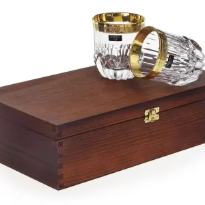 Kryształowe szklanki do whisky ze złotym paskiem Bohemia MIRADOR 350ml w skrzynce z GRAWEREM Łatwy zwrot