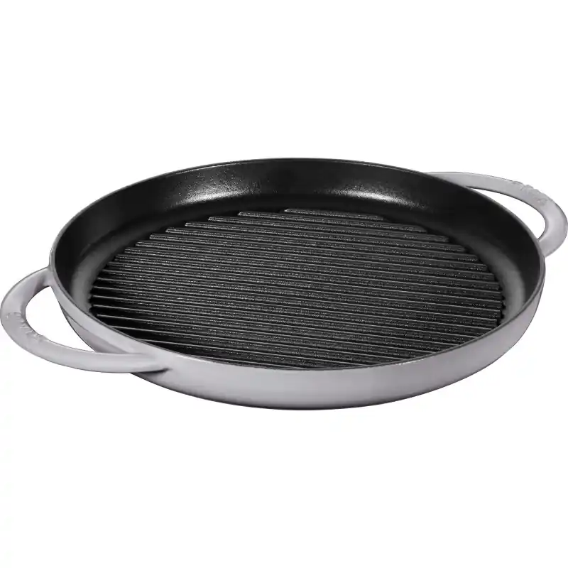 Staub - okrągła patelnia żeliwna grillowa z dwoma uchwytami 30 cm, grafitowy Super okazja