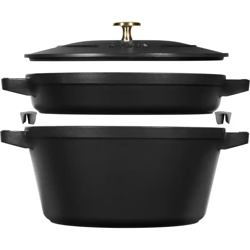 Super okazja Staub - Zestaw 2 naczyń żeliwnych z pokrywką Staub - 24 cm, Czarny