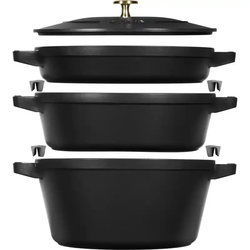 Staub - Zestaw 3 naczyń żeliwnych z pokrywką Staub - 24 cm, Czarny Hit cenowy